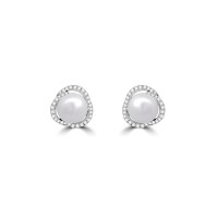 18ct White Gold Pearl and Diamond Swirl stud earrings