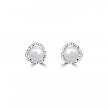 18ct White Gold Pearl and Diamond Swirl stud earrings 18ct White Gold Pearl and Diamond Swirl stud earrings