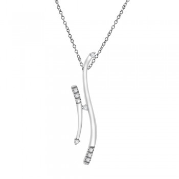 18ct White Gold Diamond Double Bar Pendant Chain