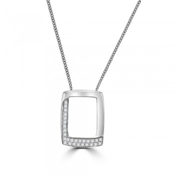 18ct White Gold Oblong Pave Diamond Pendant