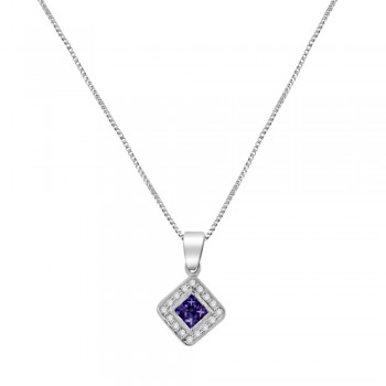 18ct White Gold Amethyst & Diamond Cluster Pendant