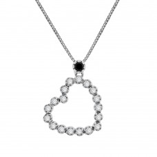 18ct White Gold Black & White Diamond Heart Pendant Chain