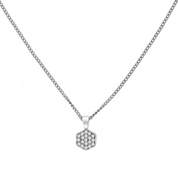 18ct White Gold Pave Diamond Hexagon Pendant