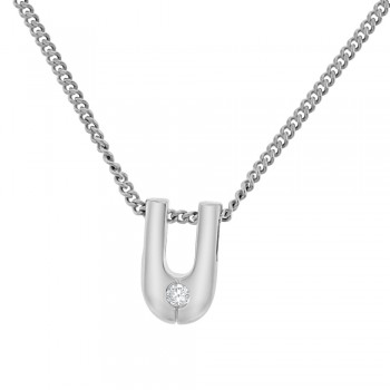 18ct White Gold Diamond U-shaped Pendant