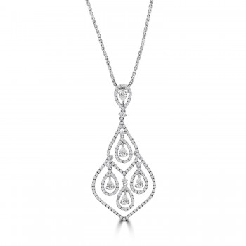 18ct White Gold 4-Pear Dropper Diamond Pendant Chain