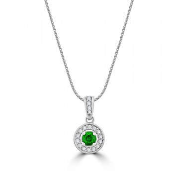 18ct White Gold Emerald Diamond Halo Pendant