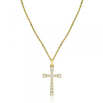 9ct Gold Diamond Cross Pendant Chain