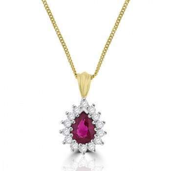 18ct Gold Pear-shaped Ruby & Diamond Cluster Pendant