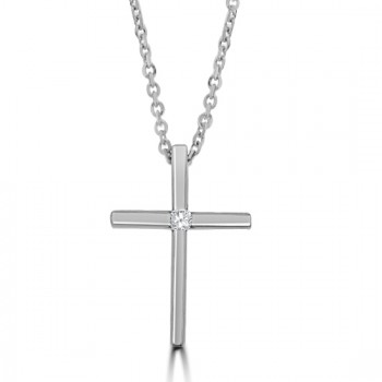 18ct White Gold Diamond Cross Pendant Chain