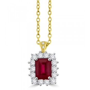 18ct Gold Ruby and Diamond Cluster pendant chain