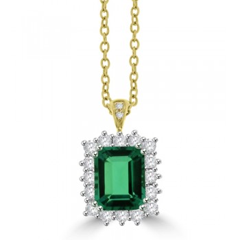 18ct Gold Emerald and Diamond Cluster pendant chain
