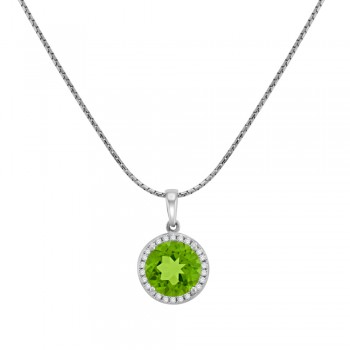 18ct White Gold Peridot Diamond Halo Pendant