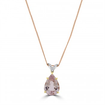 18ct Rose Gold Pear 6.00ct Morganite & Diamond Pendant Chain 18ct Rose Gold Pear 6.00ct Morganite & Diamond Pendant Chain
