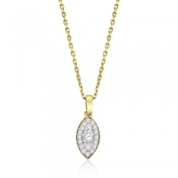 18ct Gold Diamond Cluster Marquise Pendant Chain