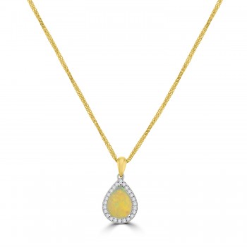 18ct Gold Opal Pear Diamond Halo Pendant Chain