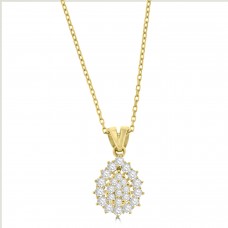 18ct Gold Pear shaped Diamond Cluster Halo Pendant Chain