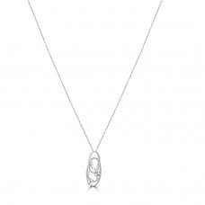 18ct White Gold Diamond Scatterset Oval Swirl Pendant Chain