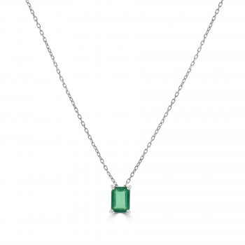 18ct White Gold Emerald Soliaire Pendant Chain