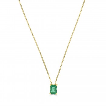 18ct Gold emerald cut Emerald Solitaire Pendant Chain