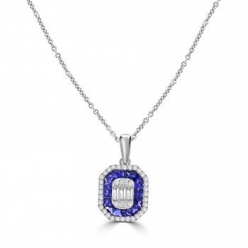 18ct White Gold Sapphire and Diamond Baguette Pendant chain