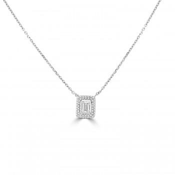 18ct White Gold Emerald cut Diamond Cluster pendant chain