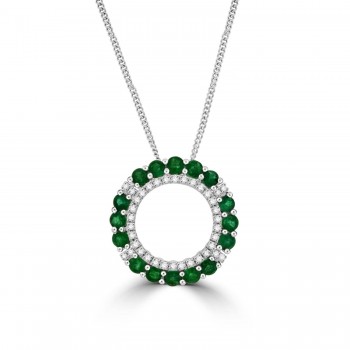 18ct White Gold Emerald and Diamond Circle of Life pendant