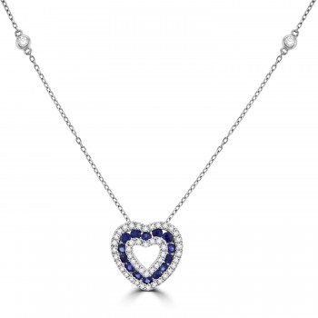 18ct White Gold Sapphire and Diamond Heart Pendant chain