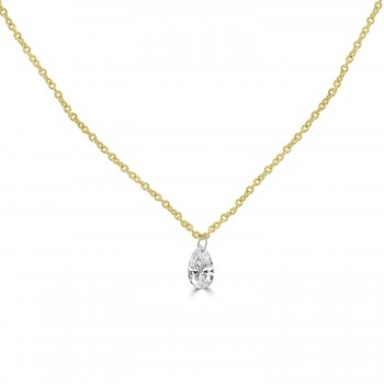 18ct Gold Floating Pear Diamond Solitaire pendant chain