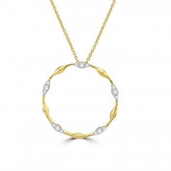 18ct Gold Twisted Circle Diamond pendant chain