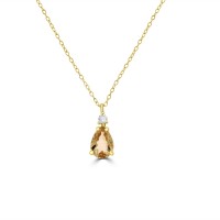 18ct Rose Gold Pear Morganite and Diamond pendant chain