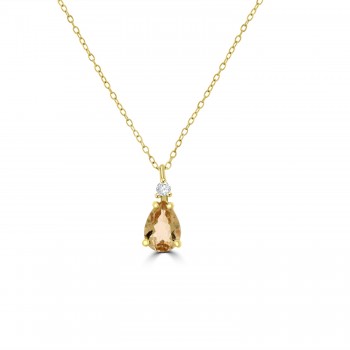 18ct Rose Gold Pear Morganite and Diamond pendant chain