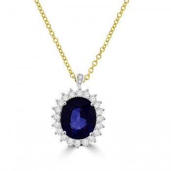 18ct Gold Sapphire and Diamond Oval Cluster Pendant chain