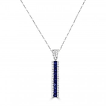 18ct White Gold Three-row Sapphire Diamond Bar pendant chain