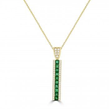18ct Gold Three-row Emerald and Diamond Bar pendant chain