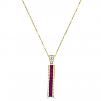 18ct Gold Three-row Ruby and Diamond Bar pendant chain