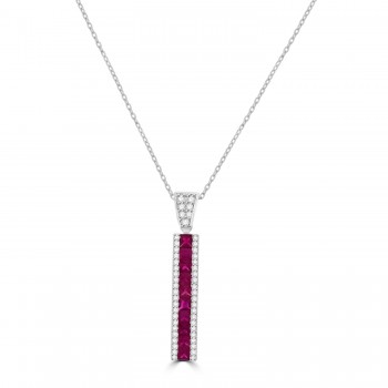 18ct White Gold Three-row Ruby and Diamond Bar pendant chain