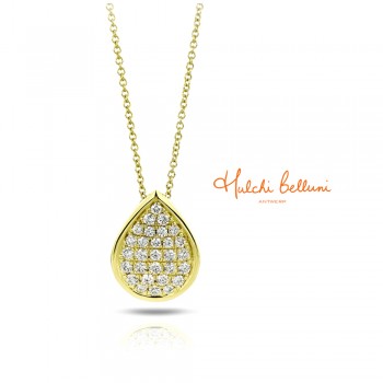 18ct Gold Pave Diamond Pear Funghetti Pendant by Hulchi Belluni