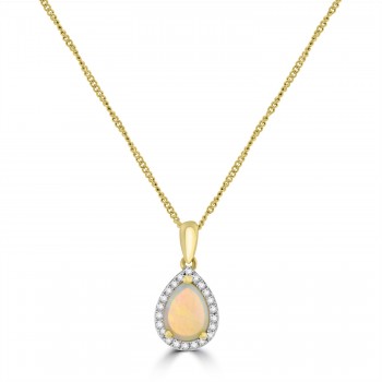 18ct Gold Opal and Diamond Pear Halo pendant
