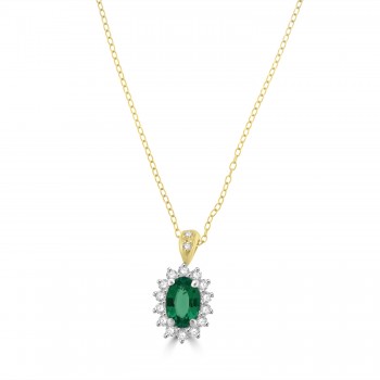 18ct Gold Emerald and Diamond Oval Cluster pendant chain 18ct Gold Emerald and Diamond Oval Cluster pendant chain