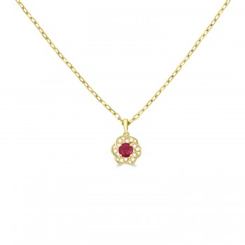 18ct Gold Ruby and Diamond Flower pendant