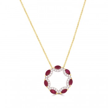 18ct Gold Ruby and Diamond Circle of Life pendant chain