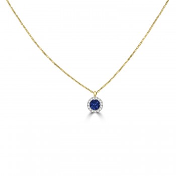 18ct Gold Sapphire Diamond Halo pendant chain 18ct Gold Sapphire Diamond Halo pendant chain