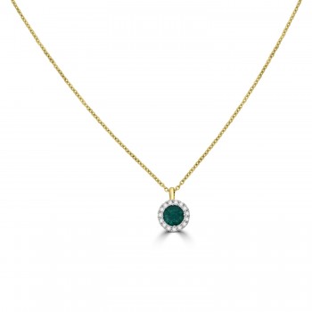 18ct Gold Emerald and Diamond Halo pendant chain