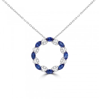 18ct White Gold Sapphire Diamond Circle of Life pendant chain