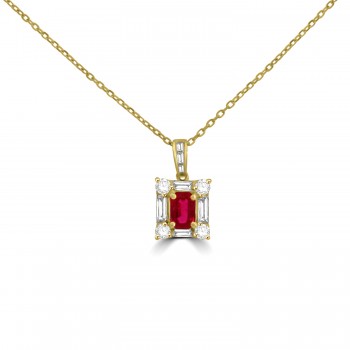 18ct Gold Ruby and Baguette Diamond pendant chain 18ct Gold Ruby and Baguette Diamond pendant chain