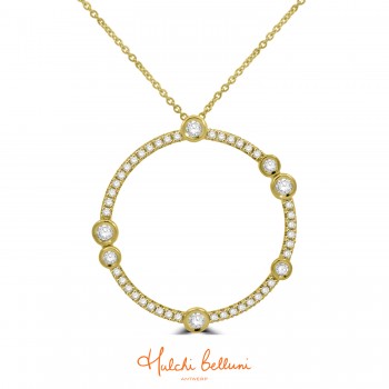 18ct Yellow Gold Diamond Bouli Circle Pendant chain