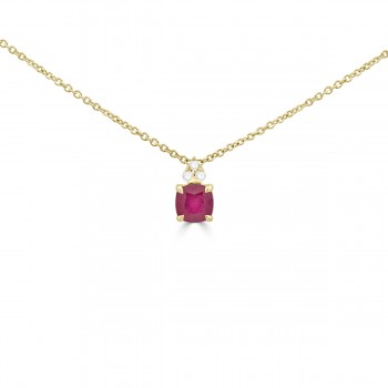 18ct Gold Cushion Ruby Diamond Trefoil pendant chain