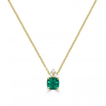 18ct Gold Cushion Emerald Diamond Trefoil pendant chain