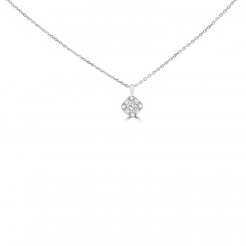 18ct White Gold Asscher Diamond Baguette cluster pendant chain