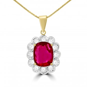18ct Gold Ruby Cushion and Diamond Cluster pendant 18ct Gold Ruby Cushion and Diamond Cluster pendant